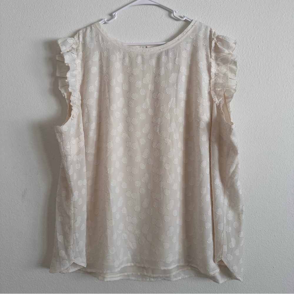 LOFT Cream Textured Ruffle Tank Top NWT
